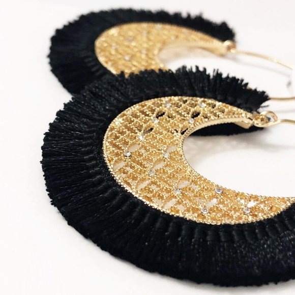 LOFT Gold & Black Fringe Hoop Earrings - Picture 3 of 5